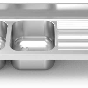 Fregadero inox para acoplar a mueble serie 700 2 cubetas 1 escurridor derecha