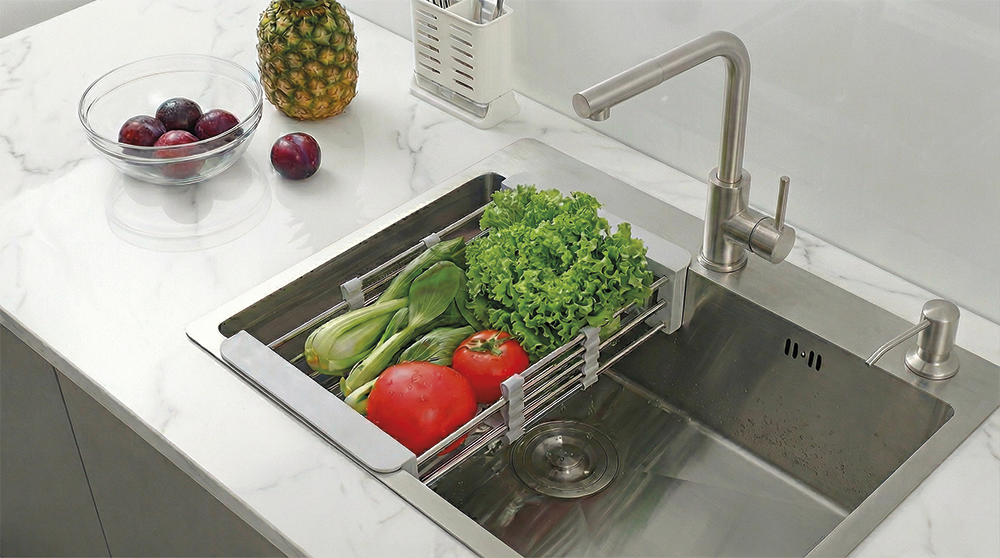 Escurridor extensible de acero inoxidable para fregadero Escurridor extensible de acero inoxidable para fregadero