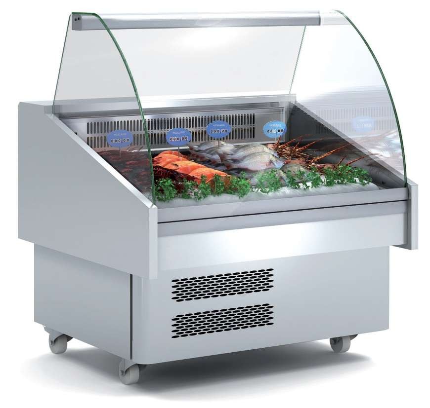 Vitrina Expositora Refrigerada Pescado / Marisco evaporador estático más placa fría dim.1285x915x1185h mm Línea Córdoba EEC-130-CC-EF Vitrina Expositora Refrigerada Pescado / Marisco evaporador estático más placa fría dim.1285x915x1185h mm Línea Córdoba EEC-130-CC-EF