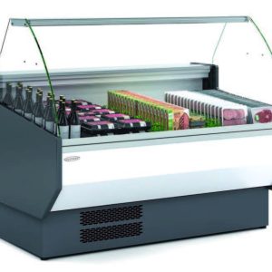 Vitrina Refrigerada Cristal Curvo Fondo 1100 dim.1525x1100x1235h mm Línea Córdoba VED-10-15-C-TF