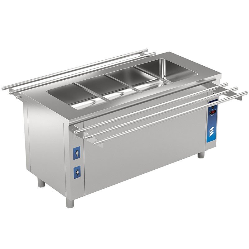 Isla de baño maría con agua Edenox SSIBM-16 para self-service, 4 GN 1/1 y 2,1 kW