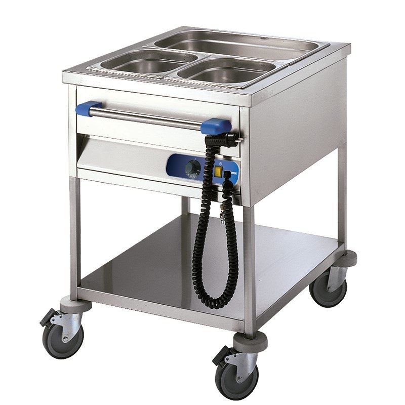 Carro baño María Edenox CBM de 2, 3 o 4 cubetas GN 1/1 de 150 mm, con estante inferior