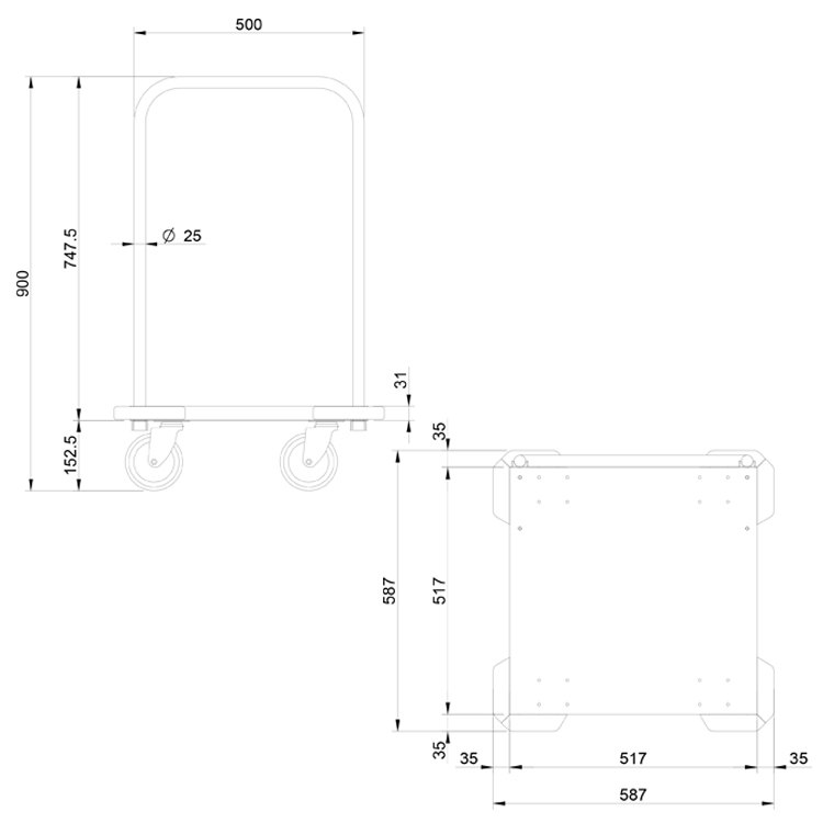 Carro base Edenox CC-55 y BC para cestas de lavavajillas y contenedores isotérmicos