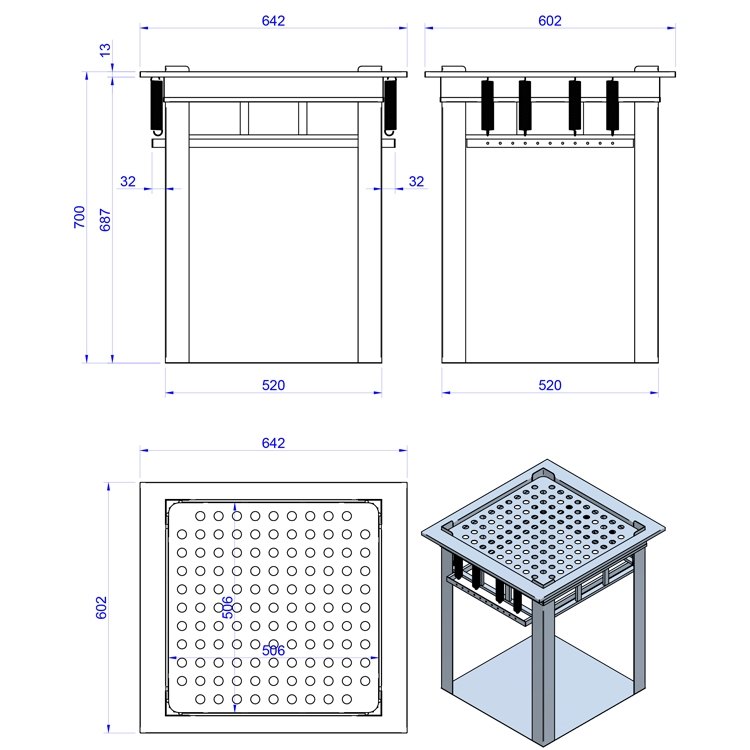 Dispensador de cestas Edenox DCN-55 encastrable, para cestas de 500 x 500 mm