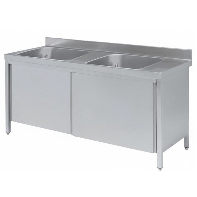 Fregadero con puertas Edenox FCP, mueble soldado con 1 o 2 cubetas, fondo 600 y 700