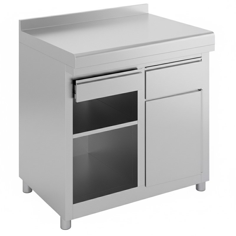 Mesa cafetera Edenox MAC con tolva de posos y cajones, fondo 600, de 990 a 2541 mm