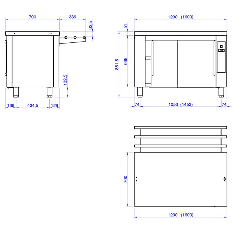 Mesa caliente para self-service Edenox SSMC con puertas correderas, 1200 o 1600 mm