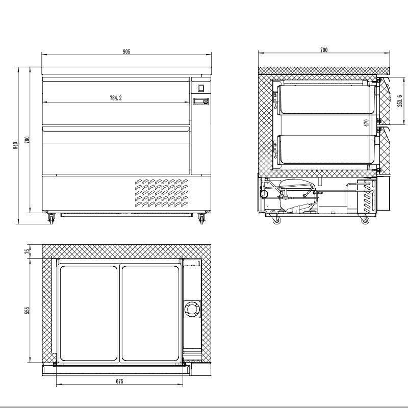 Mesa refrigerada de cajones Edenox Flexdrawer con ruedas, clase climática 5 y versión MIX Mesa refrigerada de cajones Edenox Flexdrawer con ruedas, clase climática 5 y versión MIX