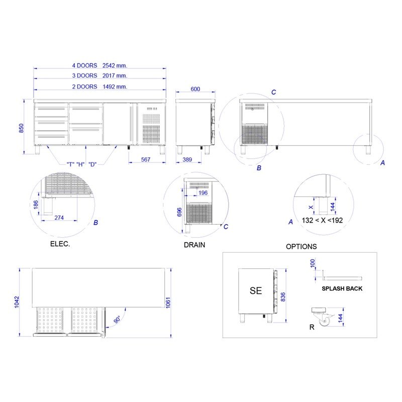 Mesa refrigerada Edenox Snack serie 600 de 2, 3 o 4 puertas, fondo 600 mm, de -2 a +8 °C Mesa refrigerada Edenox Snack serie 600 de 2, 3 o 4 puertas, fondo 600 mm, de -2 a +8 °C