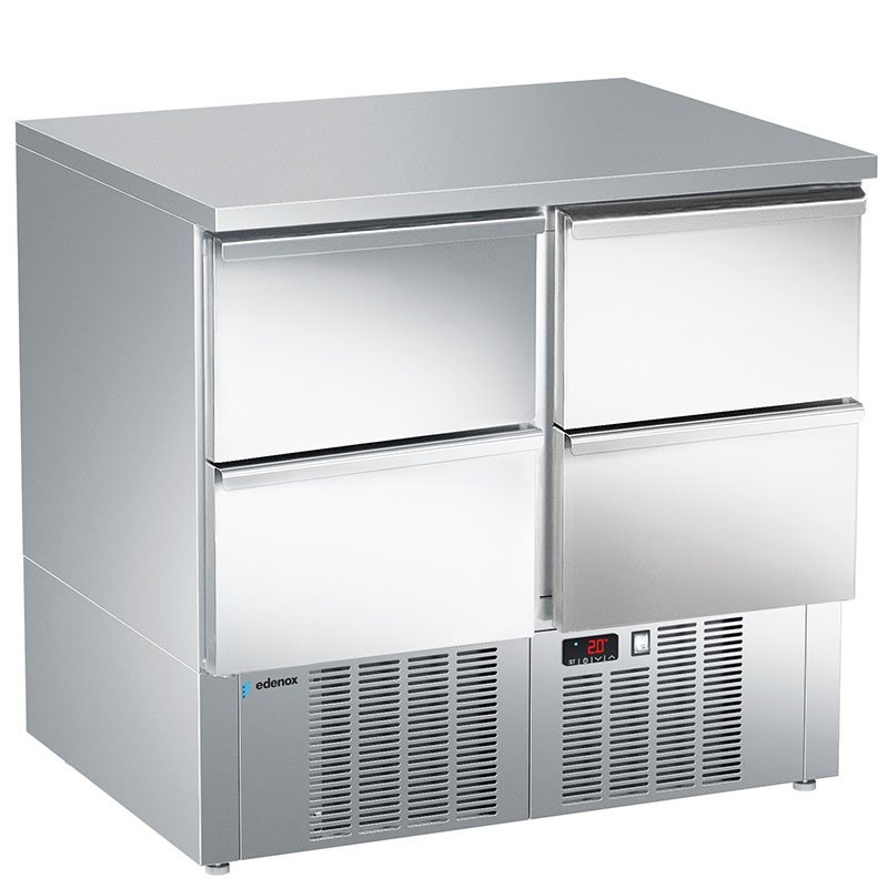 Mesa refrigerada Edenox MPG NS de 894 o 1358 mm, encimera sin peto y frontal integrable Mesa refrigerada Edenox MPG NS de 894 o 1358 mm, encimera sin peto y frontal integrable