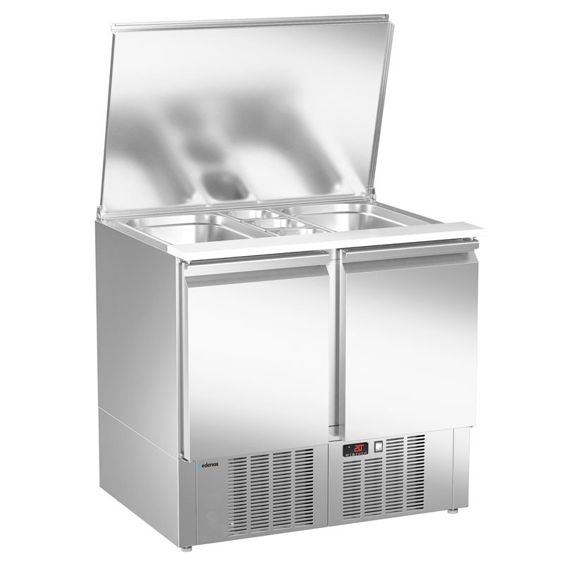 Mesa refrigerada para ensaladas Edenox MPGE con encimera abierta para cubetas GN