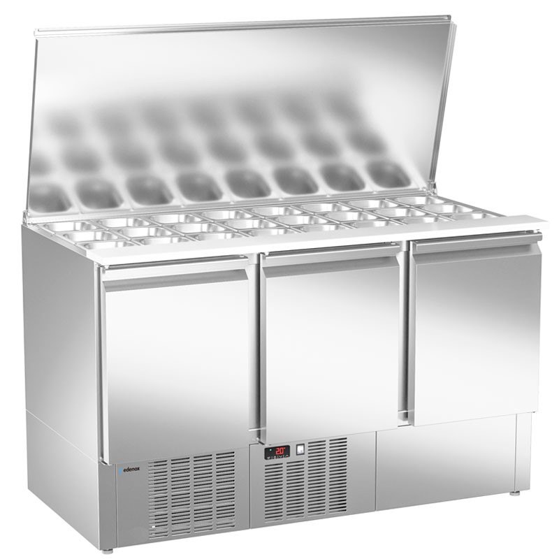 Mesa refrigerada para ensaladas Edenox MPGE con encimera abierta para cubetas GN Mesa refrigerada para ensaladas Edenox MPGE con encimera abierta para cubetas GN