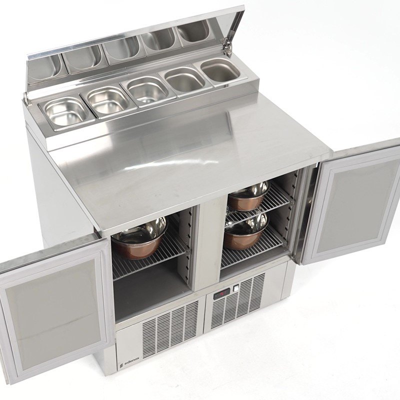 Mesa refrigerada Edenox MPGP de encimera mixta, inox y cubetas GN 1/6 refrigeradas Mesa refrigerada Edenox MPGP de encimera mixta, inox y cubetas GN 1/6 refrigeradas