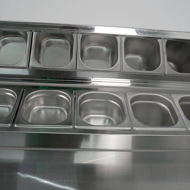 Mesa refrigerada Edenox MPGP de encimera mixta, inox y cubetas GN 1/6 refrigeradas Mesa refrigerada Edenox MPGP de encimera mixta, inox y cubetas GN 1/6 refrigeradas