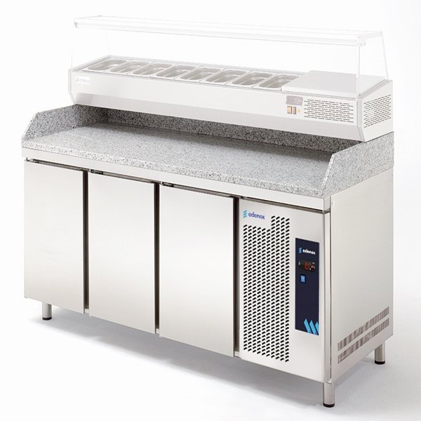 Mesa refrigerada para pizza Edenox con encimera de granito, GN 1/1, de 2 a 4 puertas Mesa refrigerada para pizza Edenox con encimera de granito, GN 1/1, de 2 a 4 puertas