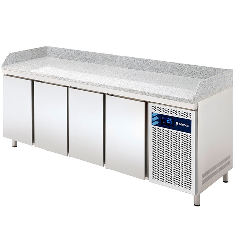 Mesa refrigerada para pizza Edenox con encimera de granito, GN 1/1, de 2 a 4 puertas Mesa refrigerada para pizza Edenox con encimera de granito, GN 1/1, de 2 a 4 puertas