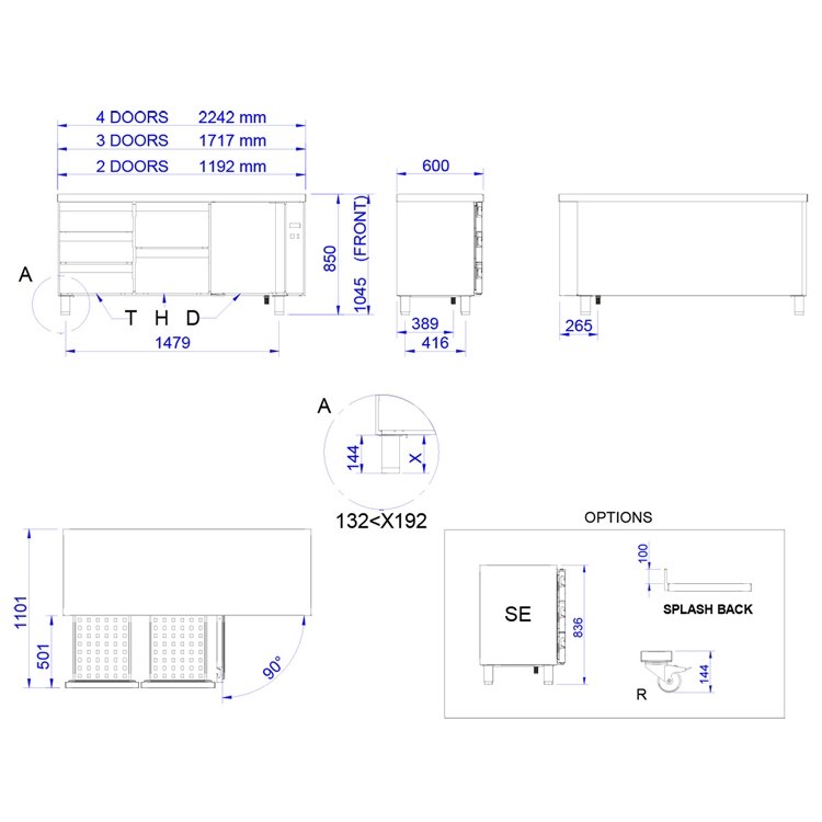 Mesa refrigerada sin grupo Edenox Snack 600 MPS-R para frío centralizado, de 2 a 4 puertas Mesa refrigerada sin grupo Edenox Snack 600 MPS-R para frío centralizado, de 2 a 4 puertas