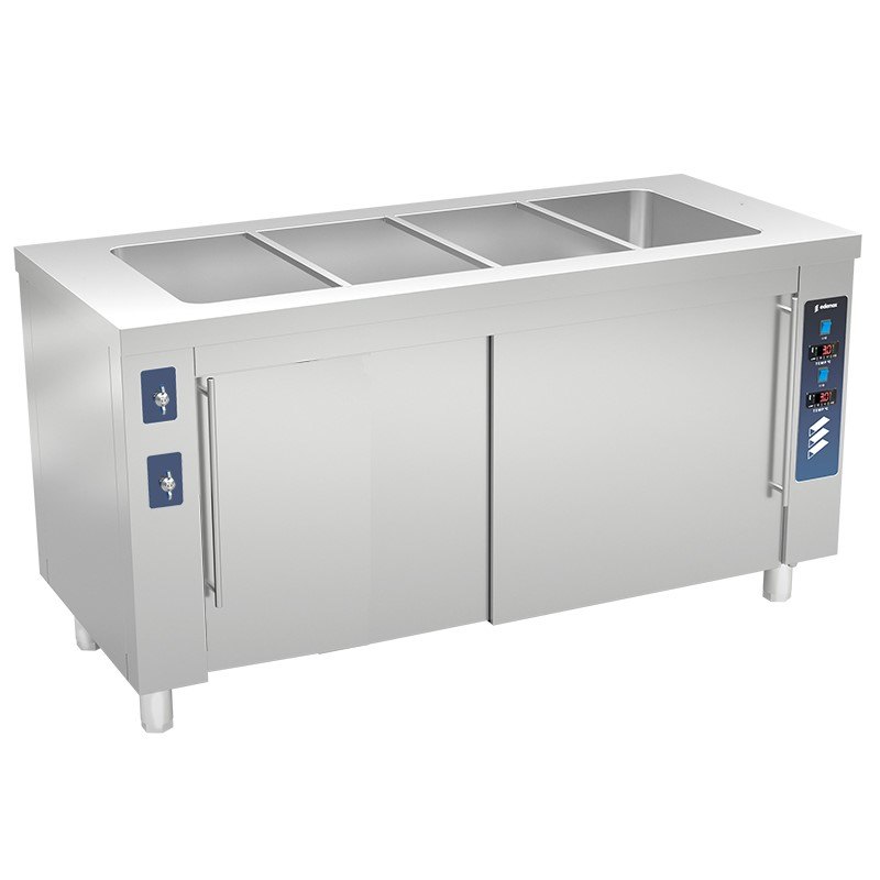 Mueble baño María Edenox MBM y MBMR con reserva caliente, 3 o 4 cubetas GN 1/1