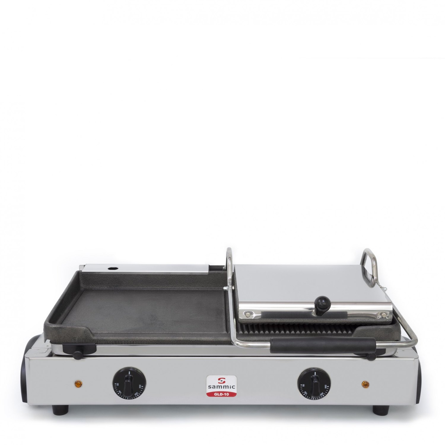Plancha snack mixta Sammic GLD-10: media lisa y media acanalada con tapa