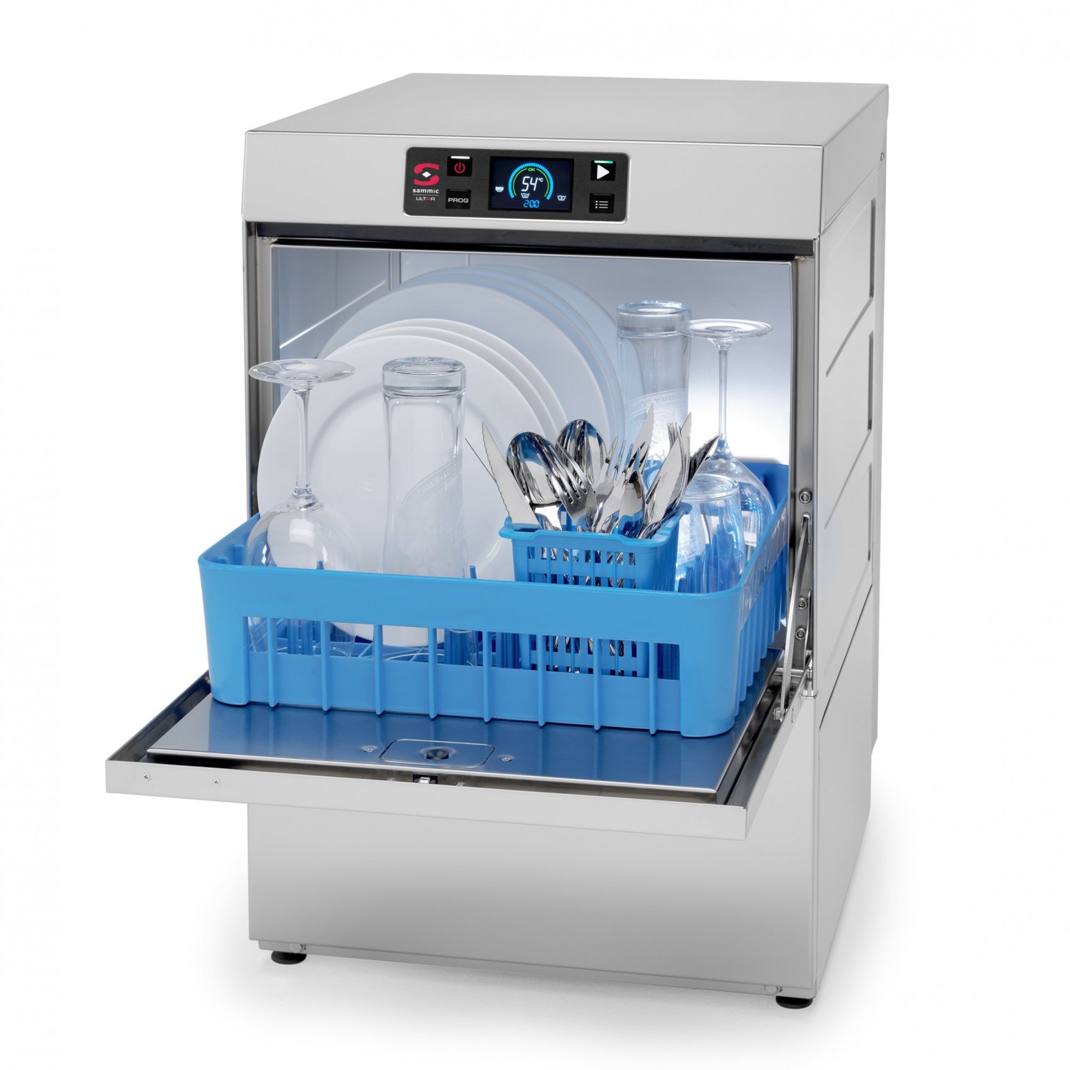 Lavavasos Sammic UX-40 de cesta 40 x 40, con versiones ISO, descalcificador y aclarado constante