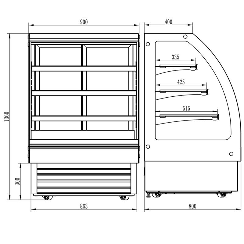 Vitrina de pastelería refrigerada Edenox VERA S1 de cristal curvo, de 900 a 1500 mm Vitrina de pastelería refrigerada Edenox VERA S1 de cristal curvo, de 900 a 1500 mm