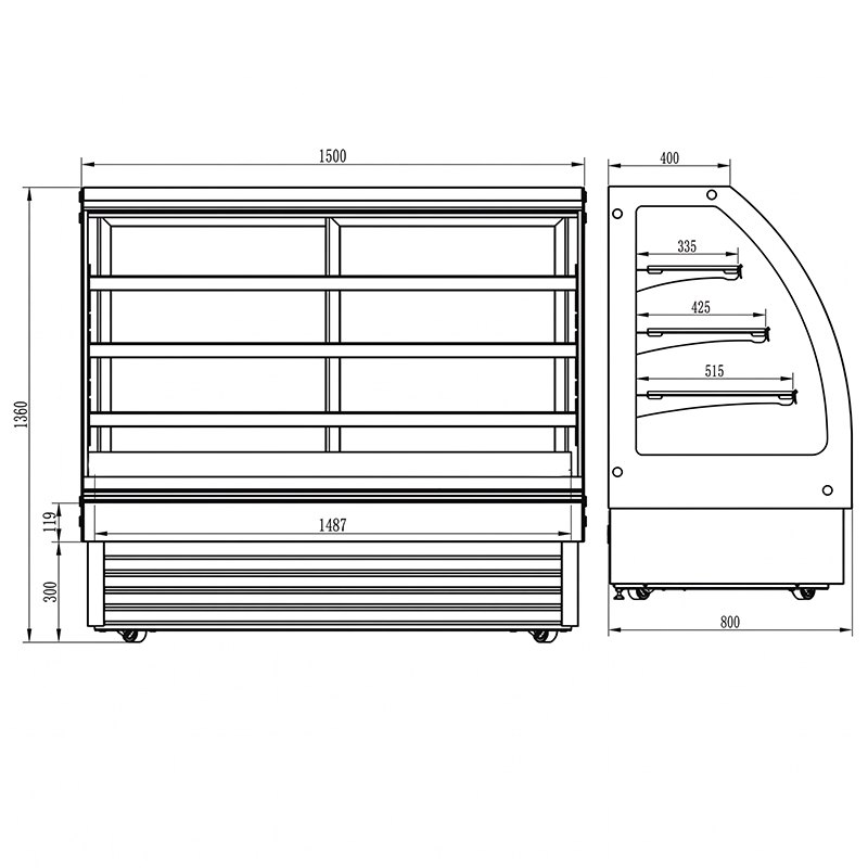Vitrina de pastelería refrigerada Edenox VERA S1 de cristal curvo, de 900 a 1500 mm Vitrina de pastelería refrigerada Edenox VERA S1 de cristal curvo, de 900 a 1500 mm