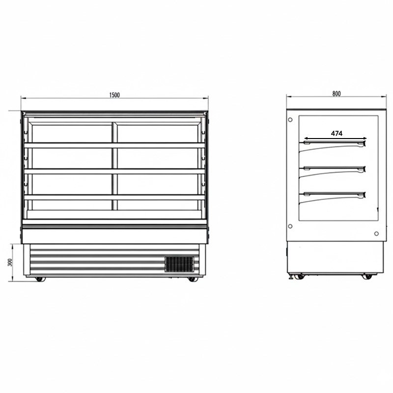Vitrina de pastelería refrigerada Edenox VERA S1 de cristal recto, de 900 a 1500 mm Vitrina de pastelería refrigerada Edenox VERA S1 de cristal recto, de 900 a 1500 mm